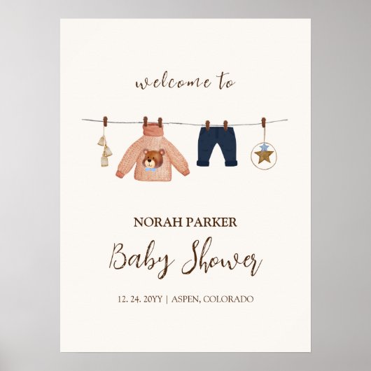 Boho Winter Clothesline Baby shower Welkomstbord Poster (Voorkant)