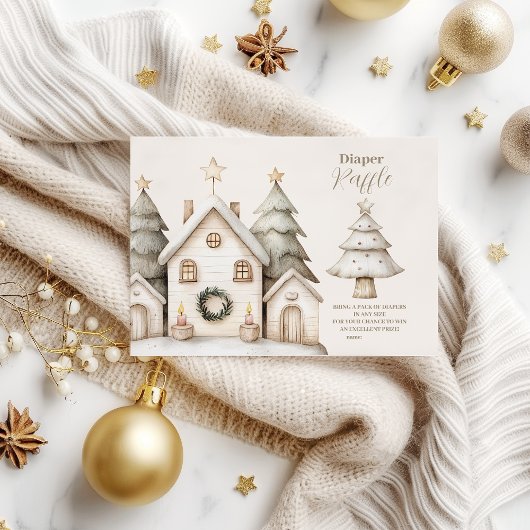 Boho Winter Cottage Christmas Diapper Raffle Informatiekaartje