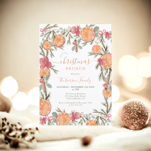 Boho Winter Gedroogde Citrus Bloemen Kerstbrunch Kaart
