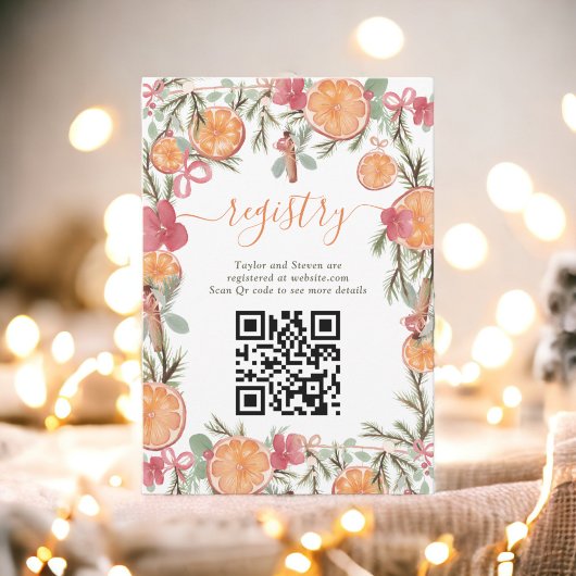 Boho Winter Gedroogde Citrus Floral Bridal Registr Informatiekaartje