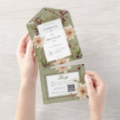 Boho Winter Green koopt Sage Green QR-code All In One Uitnodiging (Afscheurbaar)