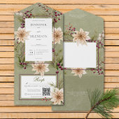 Boho Winter Green koopt Sage Green QR-code All In One Uitnodiging