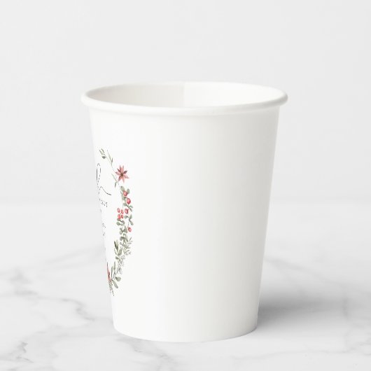 Boho Winter Greenery Red Floral 100e verjaardag Papieren Bekers (Links)