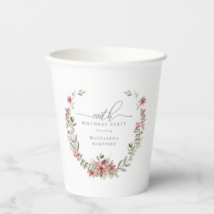 Boho Winter Greenery Red Floral 100e verjaardag Papieren Bekers