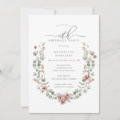 Boho Winter Greenery Red Floral 18e verjaardag Kaart (Voorkant)