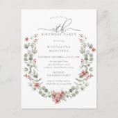 Boho Winter Greenery Red Floral 18e verjaardag Uitnodiging Briefkaart (Voorkant)