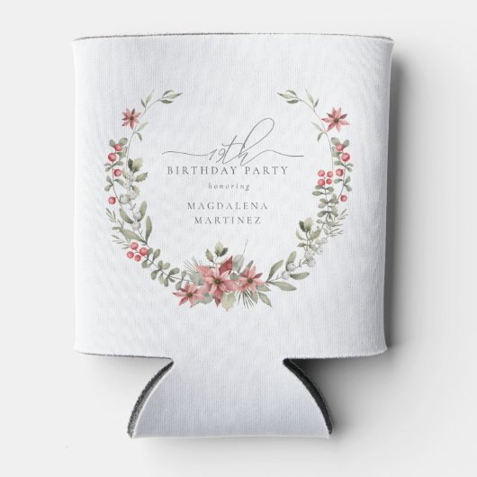 Boho Winter Greenery Red Floral 19e verjaardag Blikjeskoeler (Voorkant)