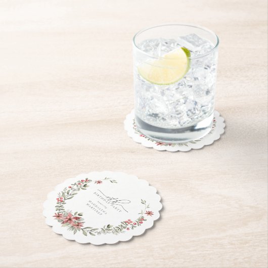 Boho Winter Greenery Red Floral 19e verjaardag Kartonnen Onderzetters (Insitu)