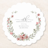 Boho Winter Greenery Red Floral 19e verjaardag Kartonnen Onderzetters (Voorkant)