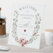 Boho Winter Greenery Red Floral 19e verjaardag Reclamebord Met Voetstuk (Insitu)