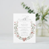 Boho Winter Greenery Red Floral 19e verjaardag Uitnodiging Briefkaart (Staand voorkant)