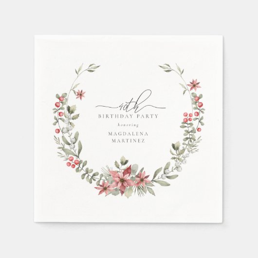 Boho Winter Greenery Red Floral 40e verjaardag Servet (Voorkant)