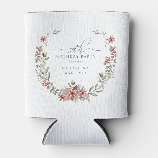 Boho Winter Greenery Red Floral 50e verjaardag Blikjeskoeler (Voorkant)