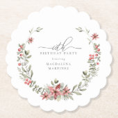 Boho Winter Greenery Red Floral 60e verjaardag Kartonnen Onderzetters (Voorkant)
