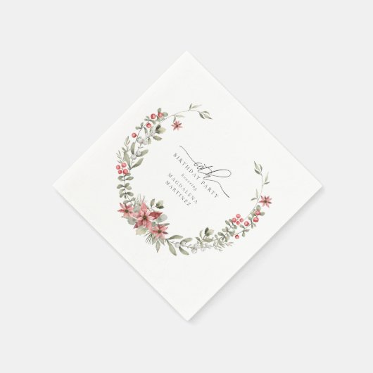 Boho Winter Greenery Red Floral 60e verjaardag Servet (Hoek)