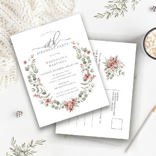 Boho Winter Greenery Red Floral 60e verjaardag Uitnodiging Briefkaart