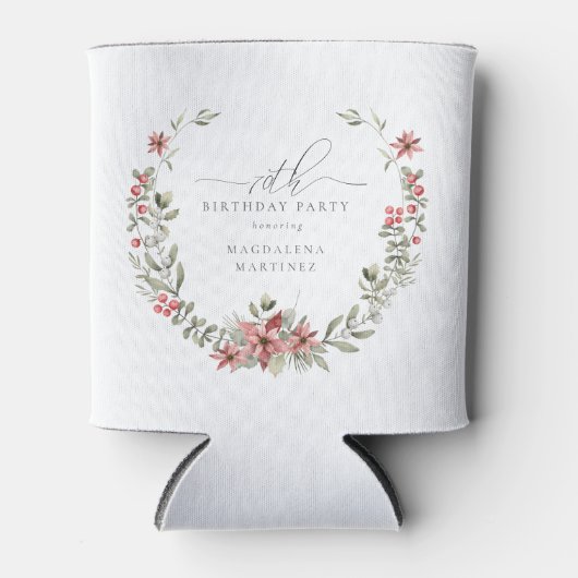 Boho Winter Greenery Red Floral 70e verjaardag Blikjeskoeler (Voorkant)