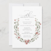 Boho Winter Greenery Red Floral 70e verjaardag Kaart (Voorkant)