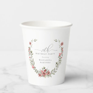 Boho Winter Greenery Red Floral 70e verjaardag Papieren Bekers