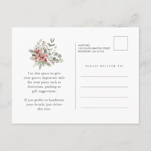 Boho Winter Greenery Red Floral 70e verjaardag Uitnodiging Briefkaart (Achterkant)