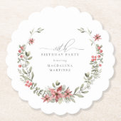 Boho Winter Greenery Red Floral 80ste verjaardag Kartonnen Onderzetters (Voorkant)