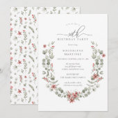 Boho Winter Greenery Red Floral 90ste verjaardag Kaart (Voorkant / Achterkant)
