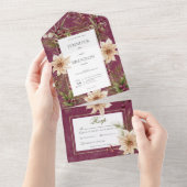 Boho Winter Groen Boughs Bourgogne Diner All In One Uitnodiging (Afscheurbaar)