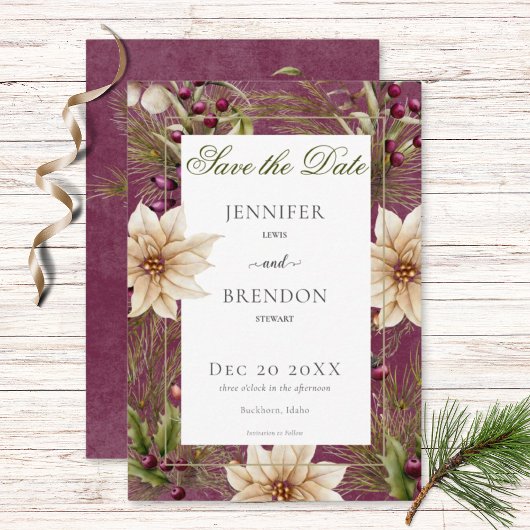 Boho Winter groen Boughs Bourgogne Save The Date