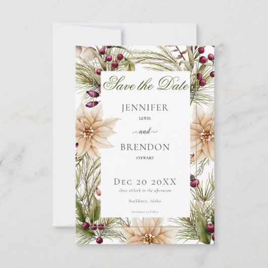 Boho Winter groen Boughs Save The Date (Voorkant)