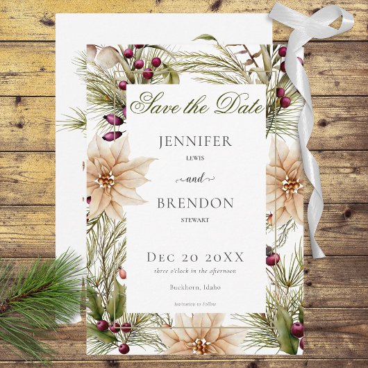 Boho Winter groen Boughs Save The Date