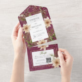 Boho Winter groen kocht Bourgogne QR-code All In One Uitnodiging (Afscheurbaar)