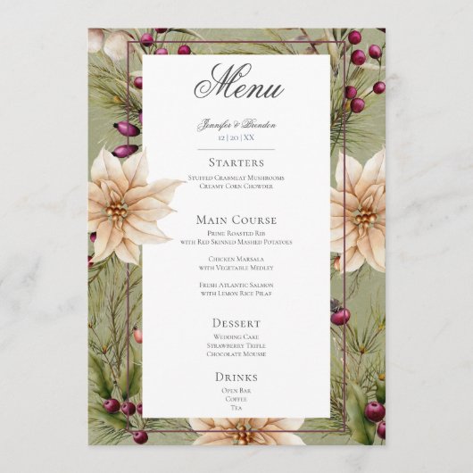 Boho Winter groen koopt salie groen bruiloft Menu (Voorkant)