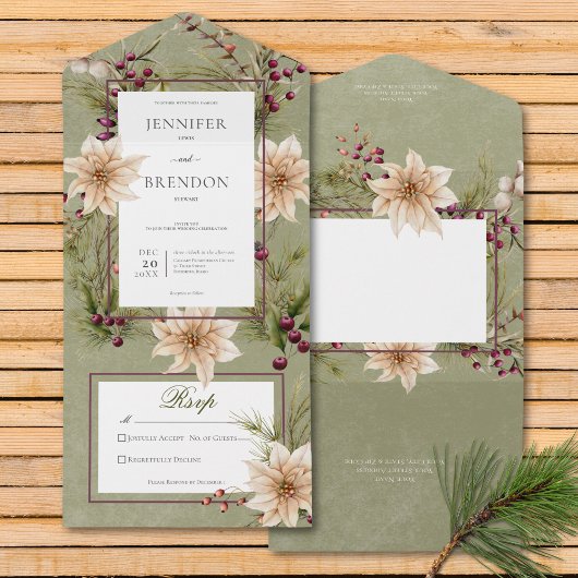 Boho Winter groen koopt salie groen geen diner All In One Uitnodiging