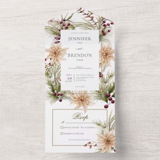 Boho Winter groen koopt wit zonder diner All In One Uitnodiging (Binnen)