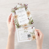 Boho Winter groen koopt witte QR code All In One Uitnodiging (Afscheurbaar)