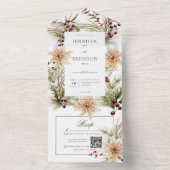 Boho Winter groen koopt witte QR code All In One Uitnodiging (Binnen)