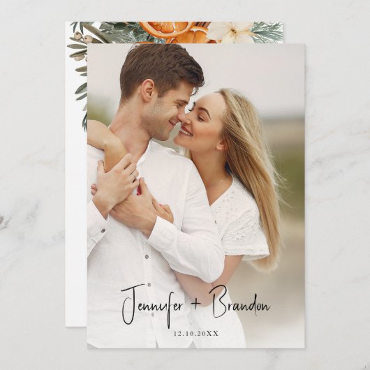 Boho Winter Groene Foto Save the Date Kaart (Voorkant / Achterkant)