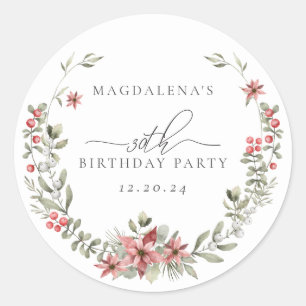 Boho Winter Groenery Rode Bloem 30e Verjaardag Ronde Sticker
