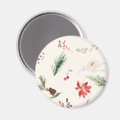Boho Winter Poinsettia Grove Waterverf Magneet (Voorkant / Achterkant)
