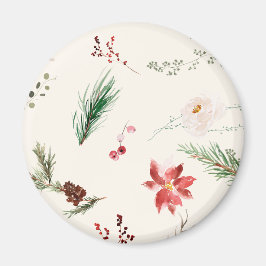 Boho Winter Poinsettia Pijnboomgroen Waterverf Magneet