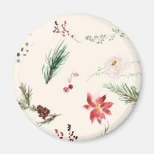 Boho Winter Poinsettia Pijnboomgroen Waterverf Magneet