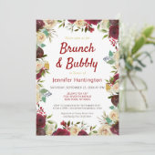 Boho Winter Rozen Brunch & Bubbly Vrijgezellenfees Kaart (Staand voorkant)