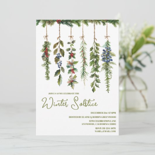 Boho Winter Solstice Herb Greenery Yule Garland Kaart (Staand voorkant)