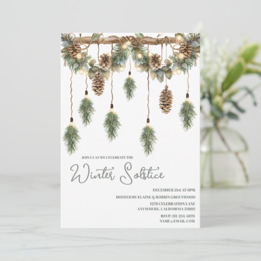 Boho Winter Solstice Pine Greenery Garland Kaart (Staand voorkant)