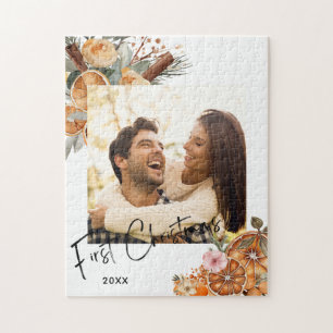 Boho Winter Vakantie Eerste Kerstmis Paar Foto Legpuzzel