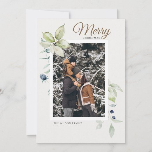 Boho Winter Waterverf Botanische Kerst Feestdagenkaart (Voorkant)