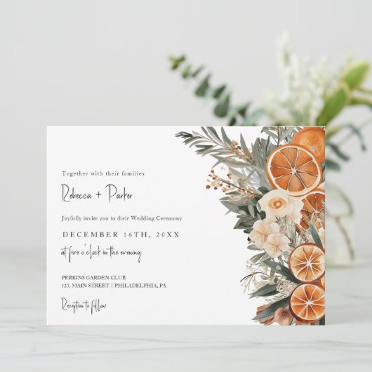 Boho Winter Wedding Qr code RSVP horizontaal Kaart (Staand voorkant)