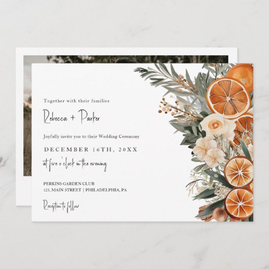 Boho Winter Wedding Qr code RSVP horizontaal Kaart (Voorkant / Achterkant)