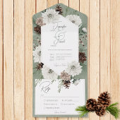 Boho Winter Wit Bloemen & dennengroen diner All In One Uitnodiging