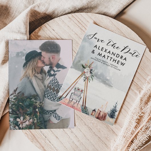 Boho Winter Woodland vakantiefoto Save the Date